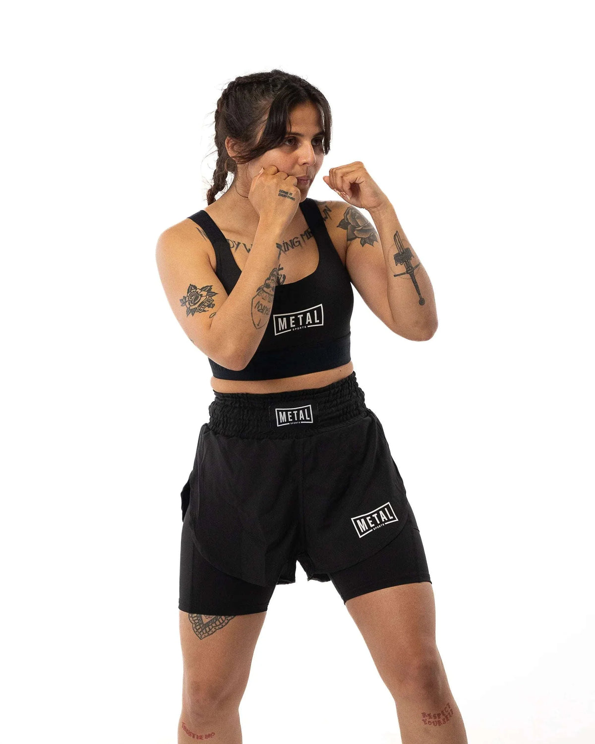 Short MMA femme 2 en 1 Metal Boxe noir et Miami Vibe, confortable et performant pour entraînement et fitness