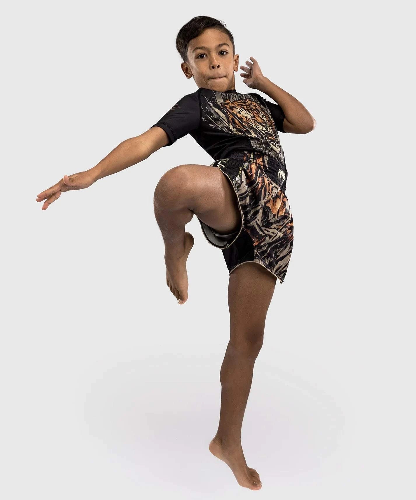 Short Muay Thai Venum enfant Tiger - Noir/Orange Néon