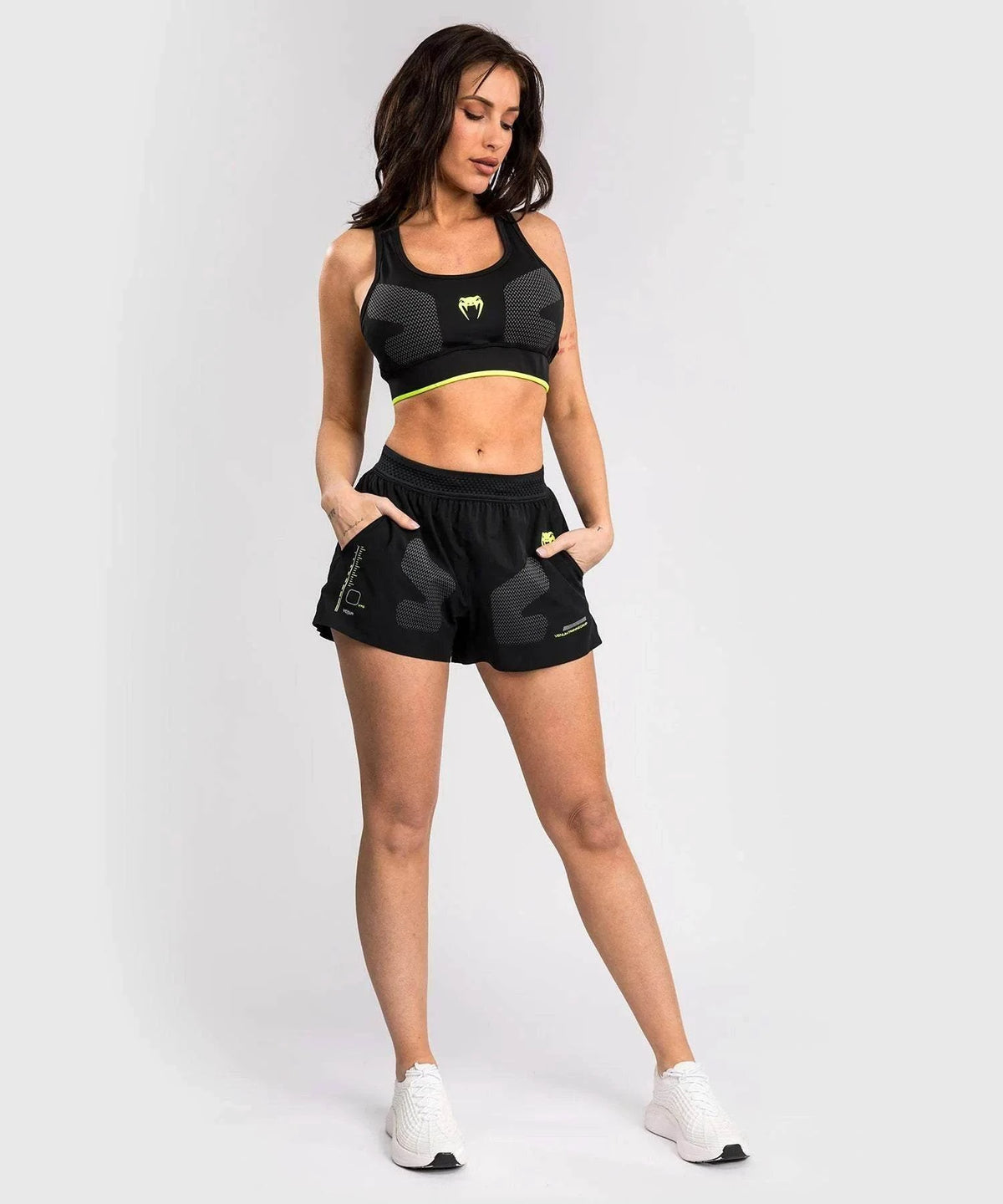 Short de Combat Femme Venum Training Camp 4.0 - Noir/Vert Fluo