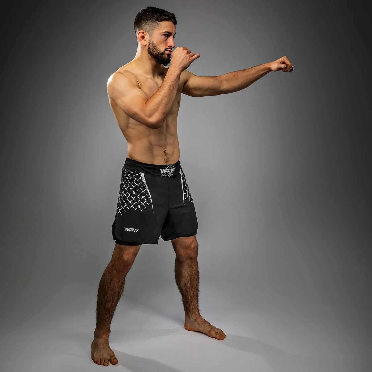 Short de Combat Venum x WOW FC noir et gris, léger et résistant pour MMA