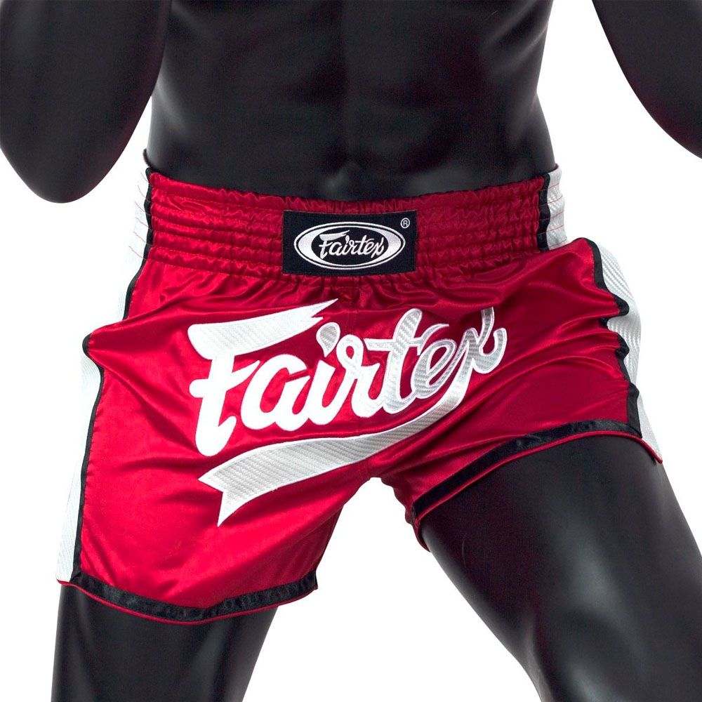 Shorts de Muay Thaï Fairtex BS1704 rouge blanc et bleu noir pour entraînement et combat