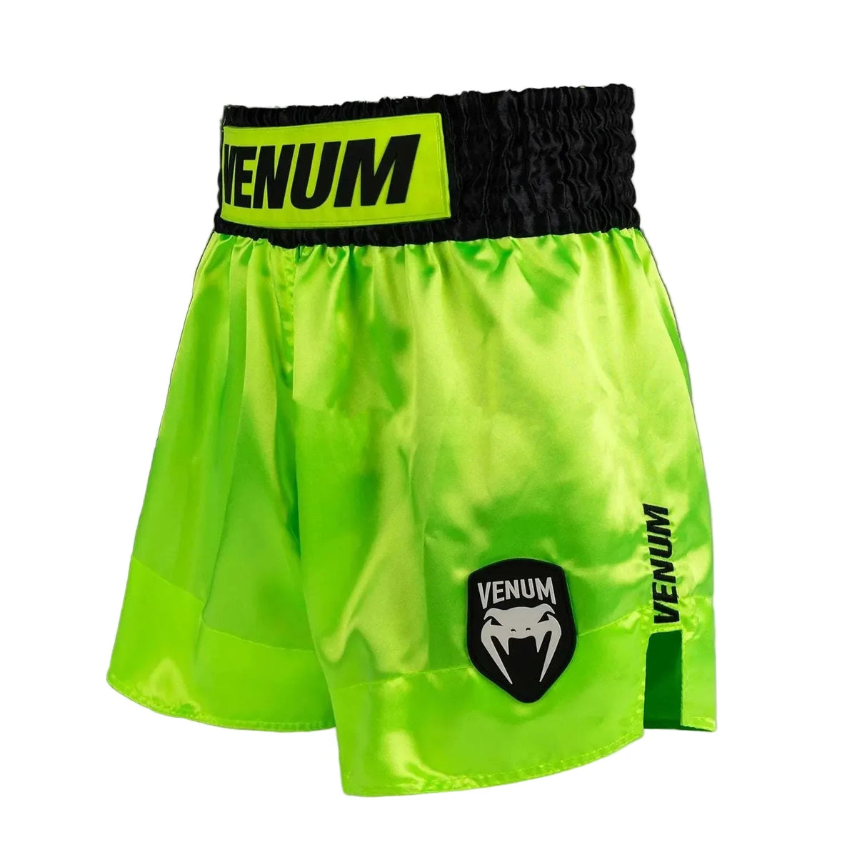 Short de Muay Thai Venum Classic Evo jaune néon léger et flexible avec fentes latérales