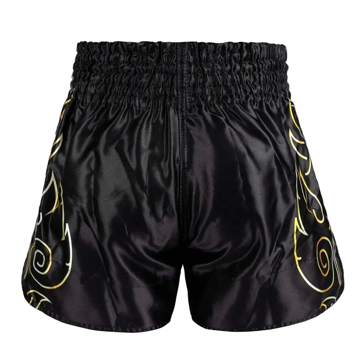 Short Muay Thaï Venum noir et or avec détails flammes pour entraînements de sports de combat