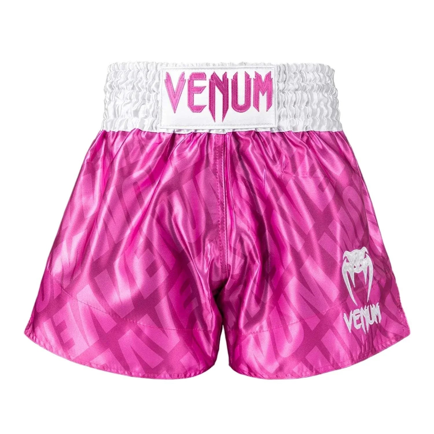 Shorts Muay Thaï Venum Contender XT Rose Candy Blanc coupe traditionnelle légère et résistante