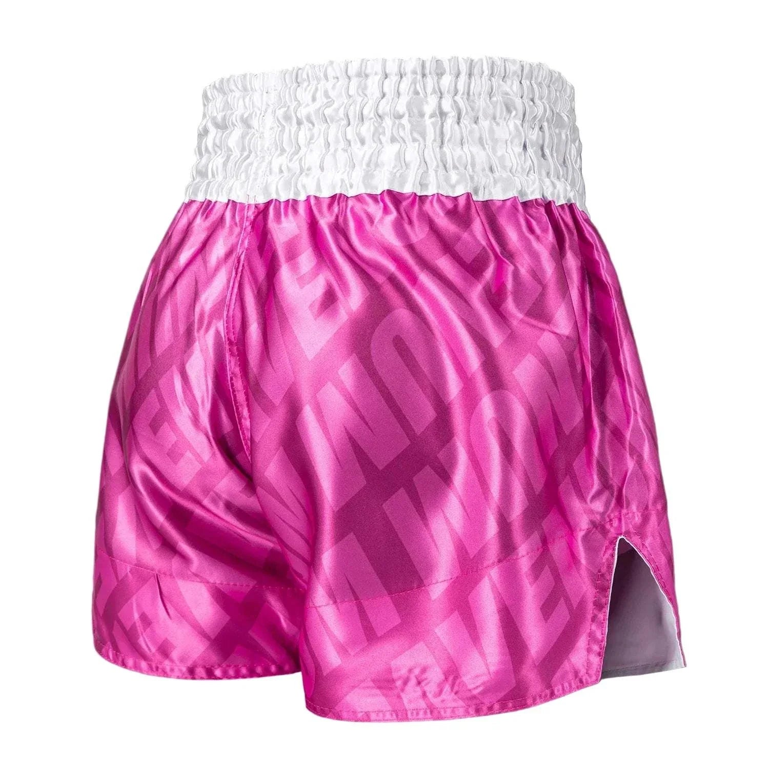Shorts Muay Thaï Venum Contender XT rose candy et blanc, coupe traditionnelle et tissu léger pour mobilité optimale