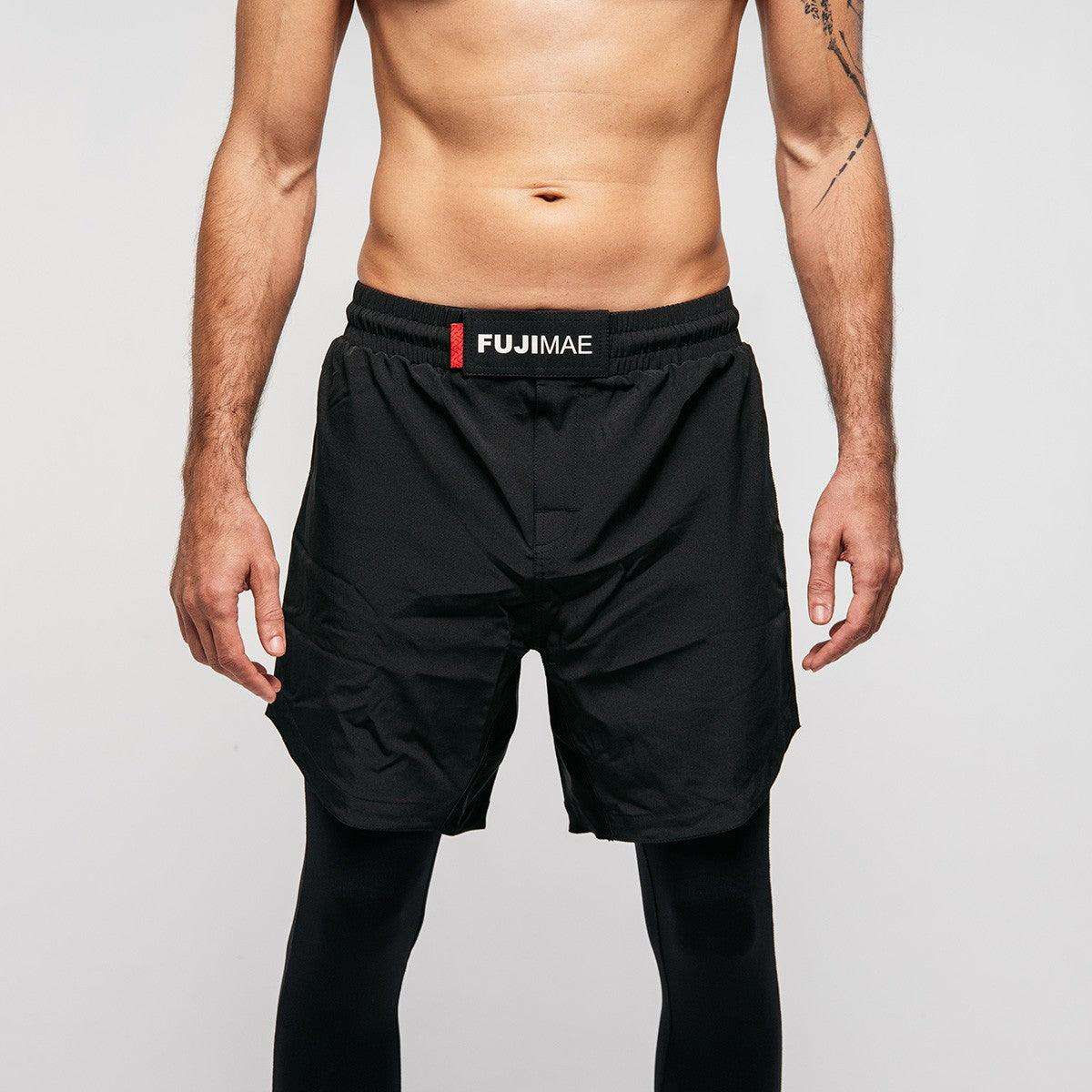 Black FUJIMAE No Gi training shorts designed for lightweight mobility and comfort in Brazilian Jiu Jitsu