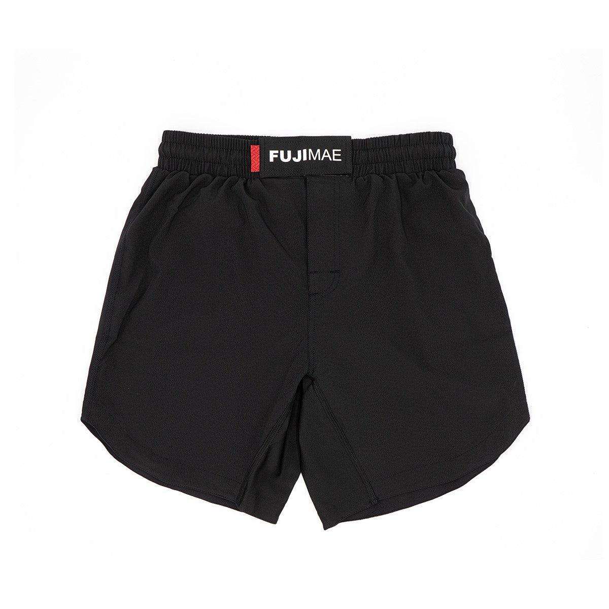Black ultralight No Gi training shorts for Brazilian Jiu Jitsu by FUJIMAE with elastic fabric and adjustable waist
