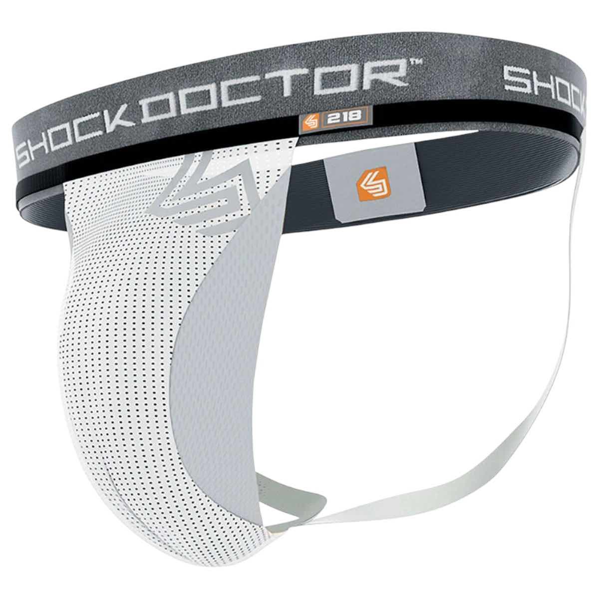 Slip support de coquille Shock Doctor noir, poche mesh ventilée et ceinture élastique