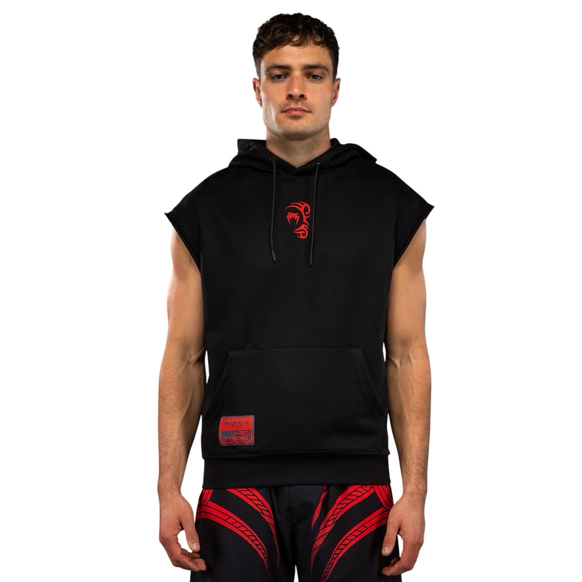 Sweat à capuche sans manches Venum x Mike Tyson en coton premium noir rouge pour entraînement intense