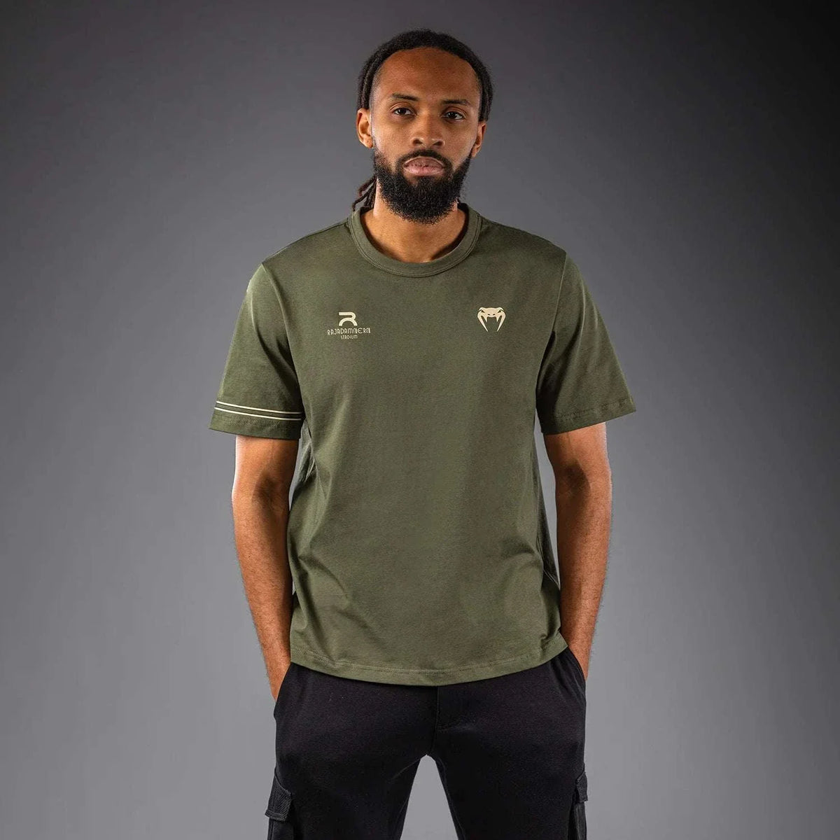 T-shirt Venum x Rajadamnern kaki en coton pour sports de combat