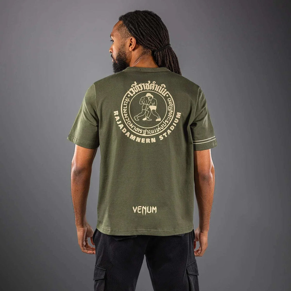 T-Shirt Venum x Rajadamnern kaki confortable et sportif pour entraînement Muay Thaï