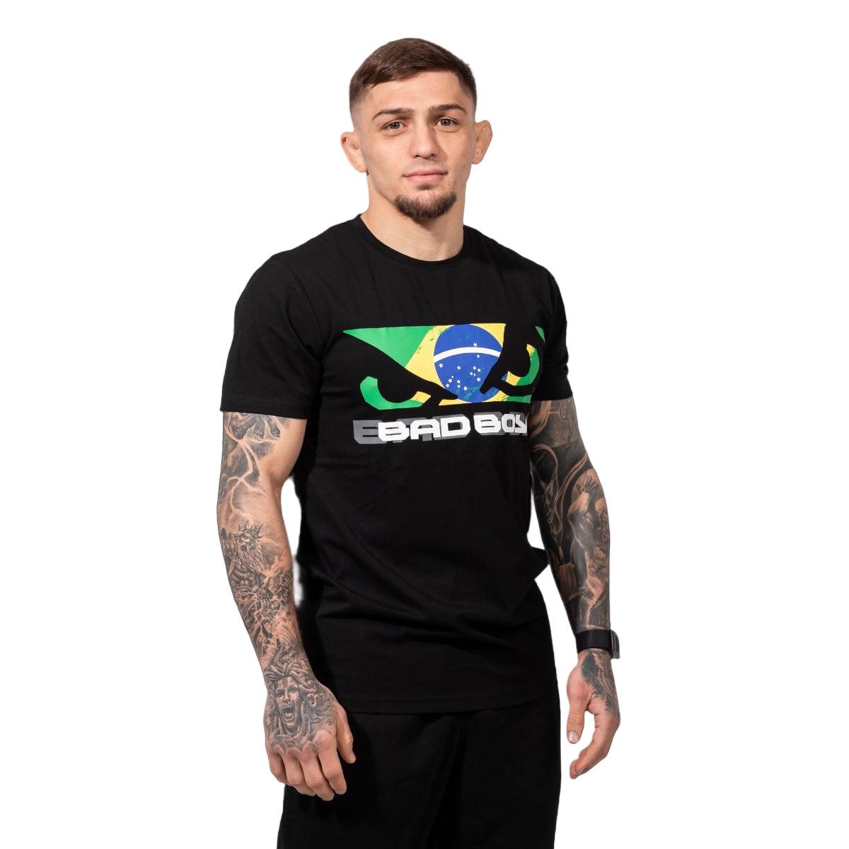 T-shirt Bad Boy homme en coton avec drapeau du Brésil et logo Jiu-Jitsu Brésilien