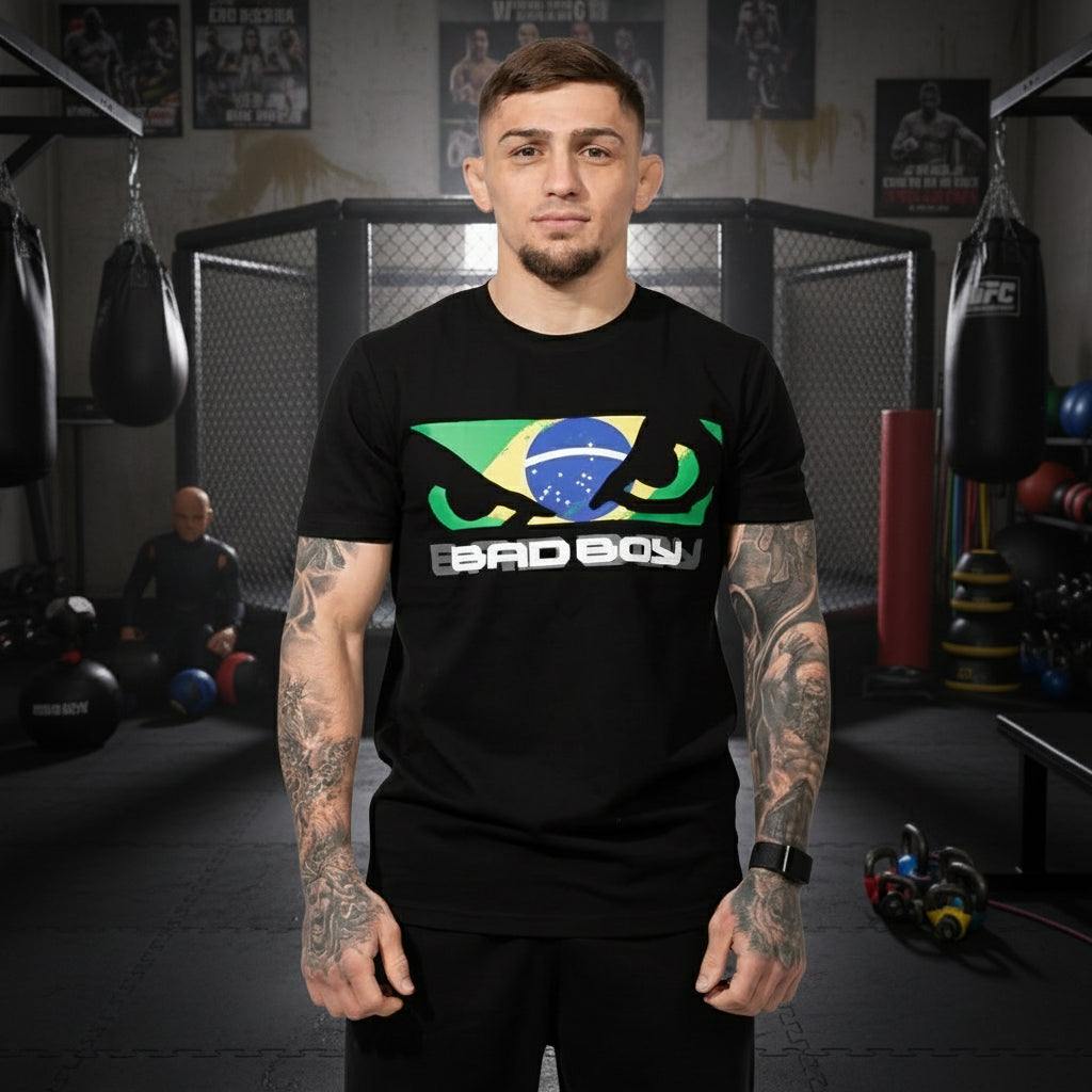 T-shirt Bad Boy homme avec drapeau brésilien et logo pour Jiu-Jitsu Brésilien