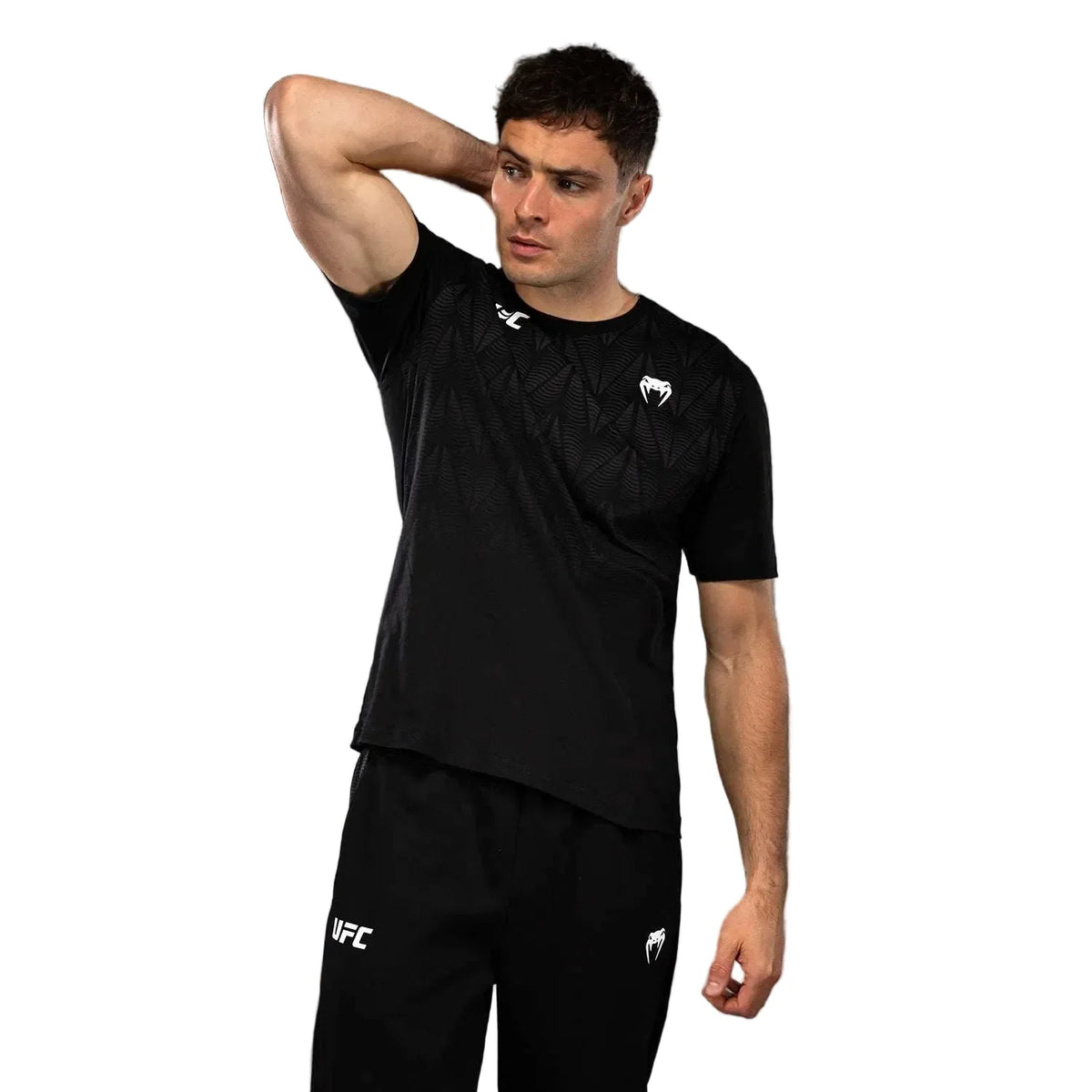T-shirt Venum UFC Zenith Replica noir et blanc, léger et respirant pour MMA et entraînement