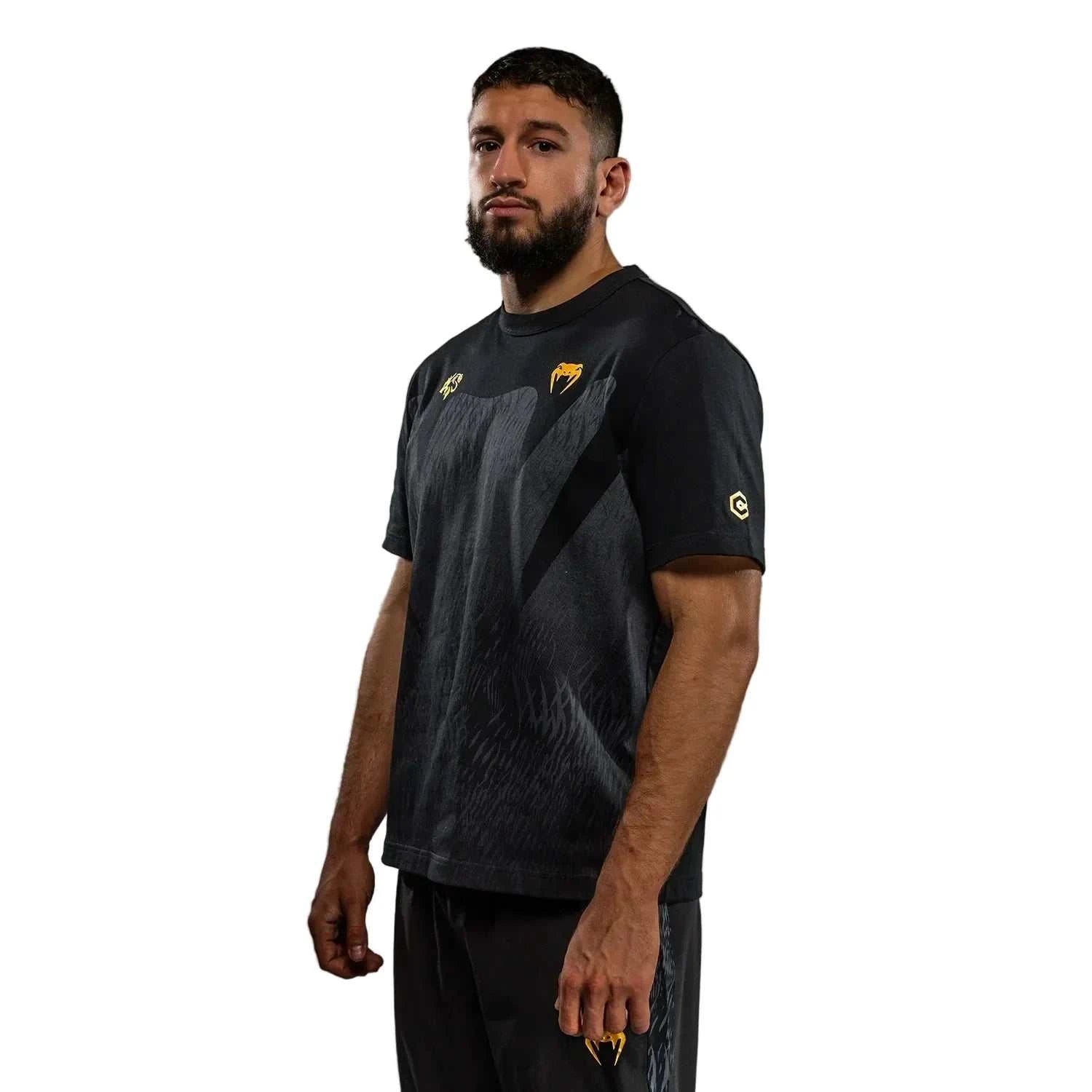 T-shirt technique Venum x Chimaev Wild Borz noir et gris pour entraînement MMA