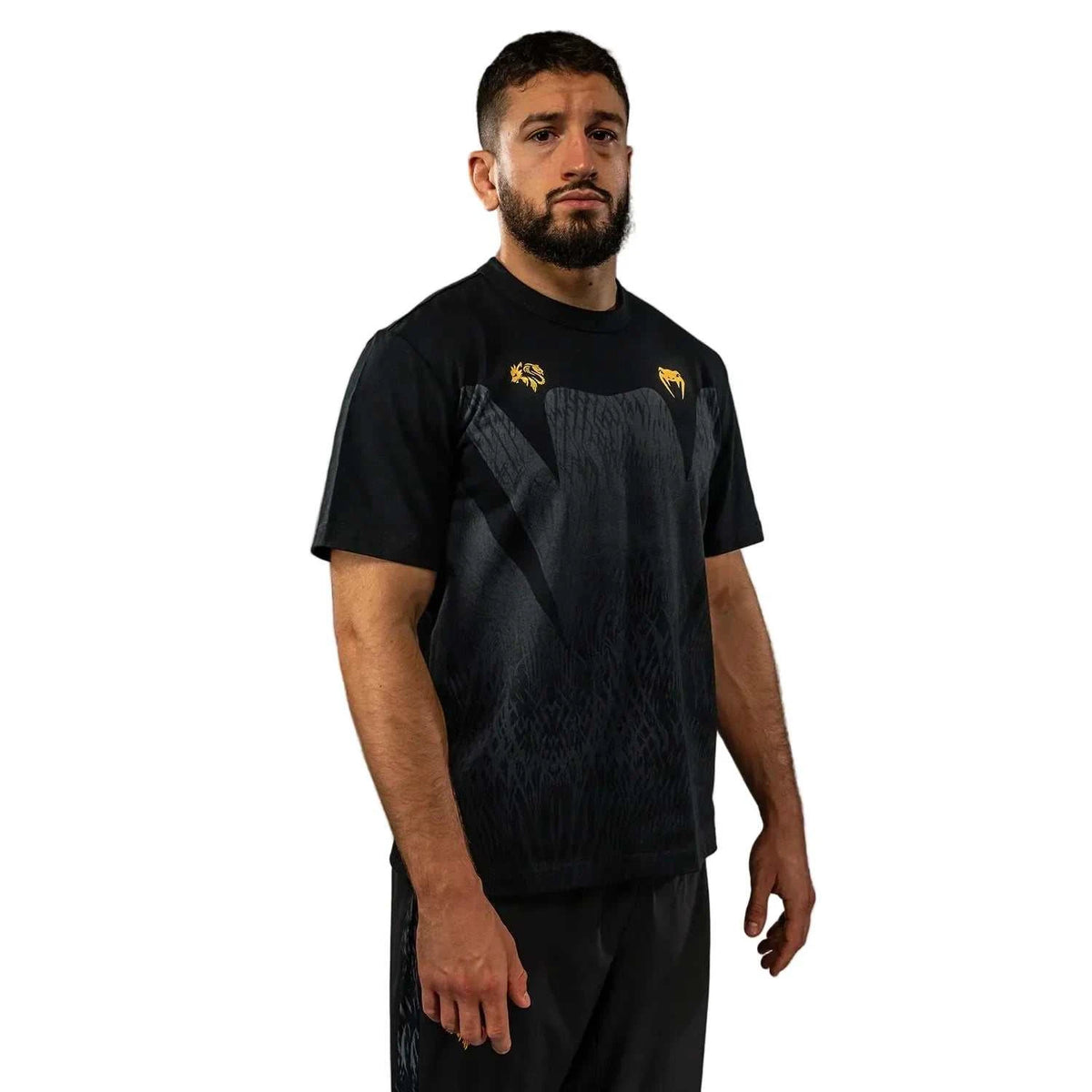 T-shirt technique Venum x Chimaev noir et gris avec graphismes Wild Borz pour entraînement MMA