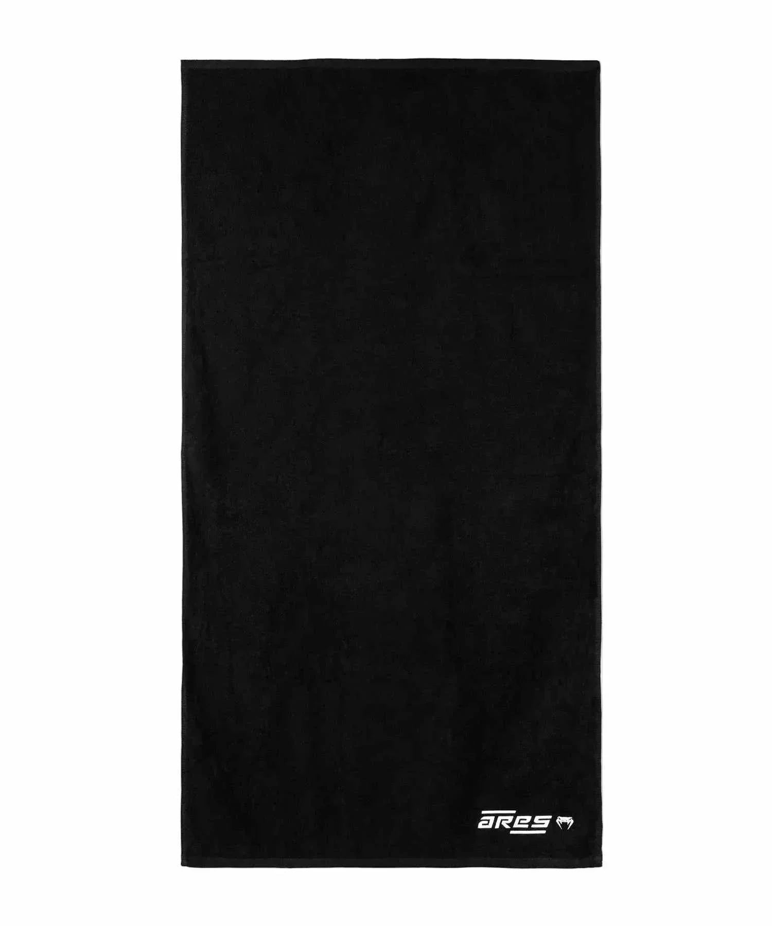 Serviette Venum x Ares noire 70x137 cm en coton doux avec logos brodés pour entraînements MMA