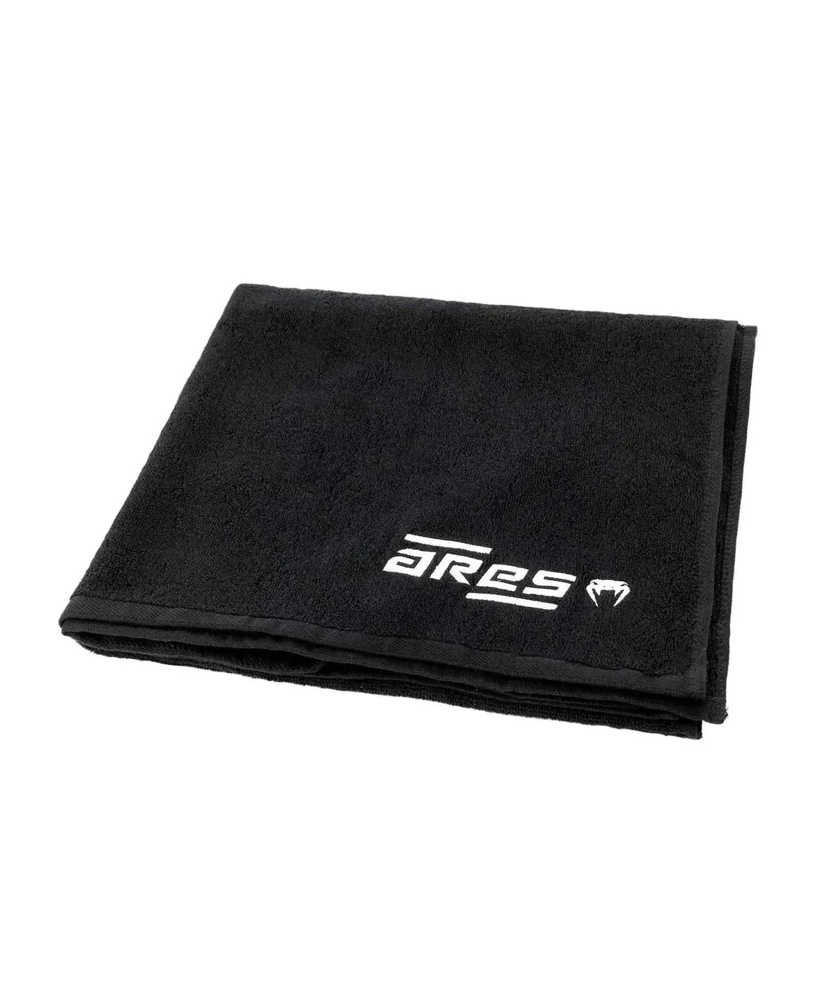 Serviette Venum x Ares noire 70x137cm en coton doux et absorbant avec logos brodés pour entraînements MMA