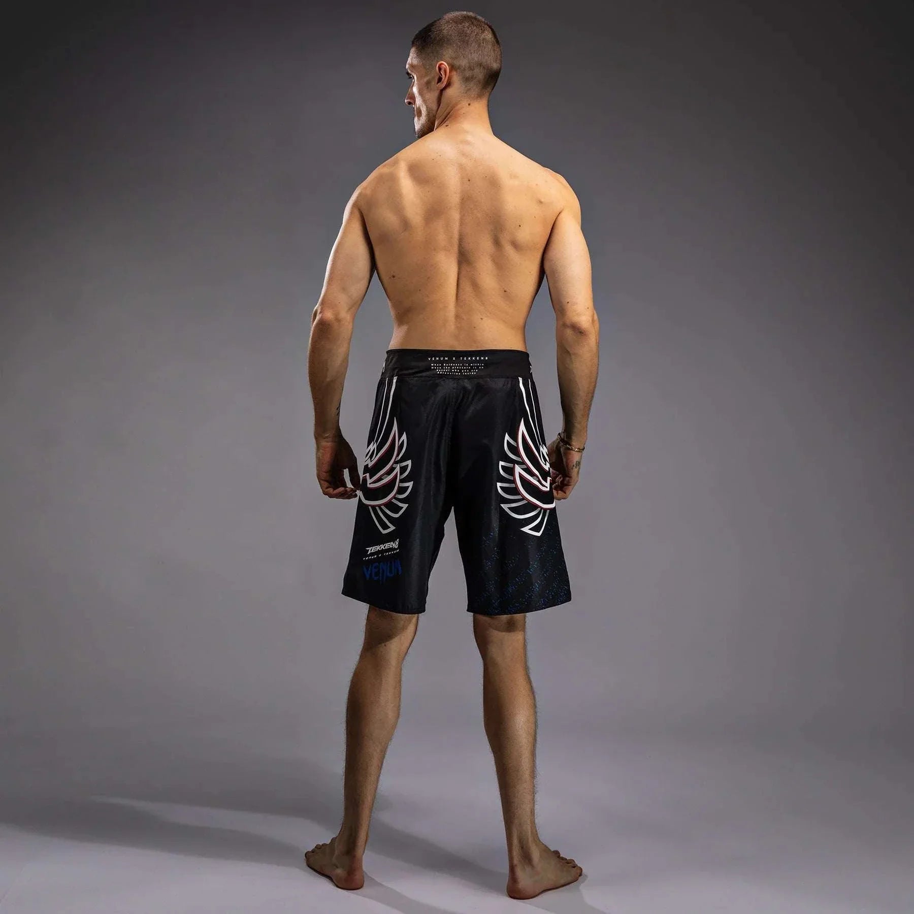 Short de combat bleu Venum x Tekken 8 Jin Kazama avec ailes d'ange et fermeture à crochet