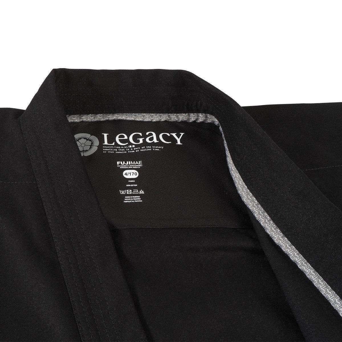 Black Fujimae Legacy II karate gi jacket with traditional design and premium 14oz brushed cotton fabric