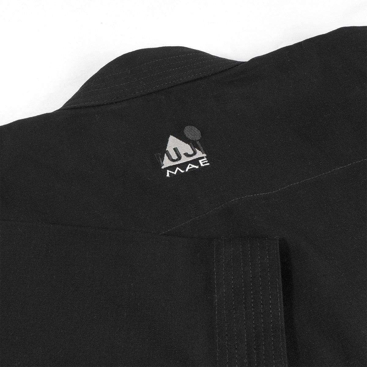 Black FUJIMAE Legacy II Karate-gi jacket with traditional Japanese design and embroidered logo