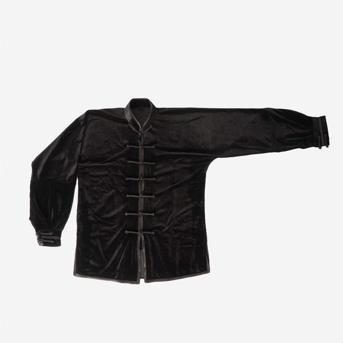 Veste de Tai Chi Qïng FUJIMAE noire en velours léger et col mao traditionnel