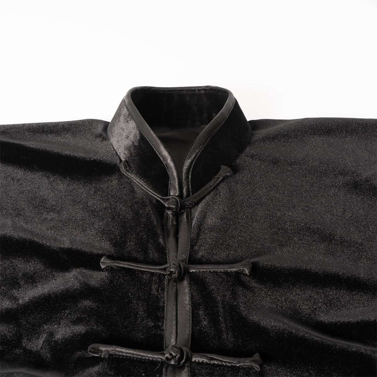 Veste de Tai Chi Qïng FUJIMAE en velours noir traditionnelle légère à col mao et boutons noués chinois