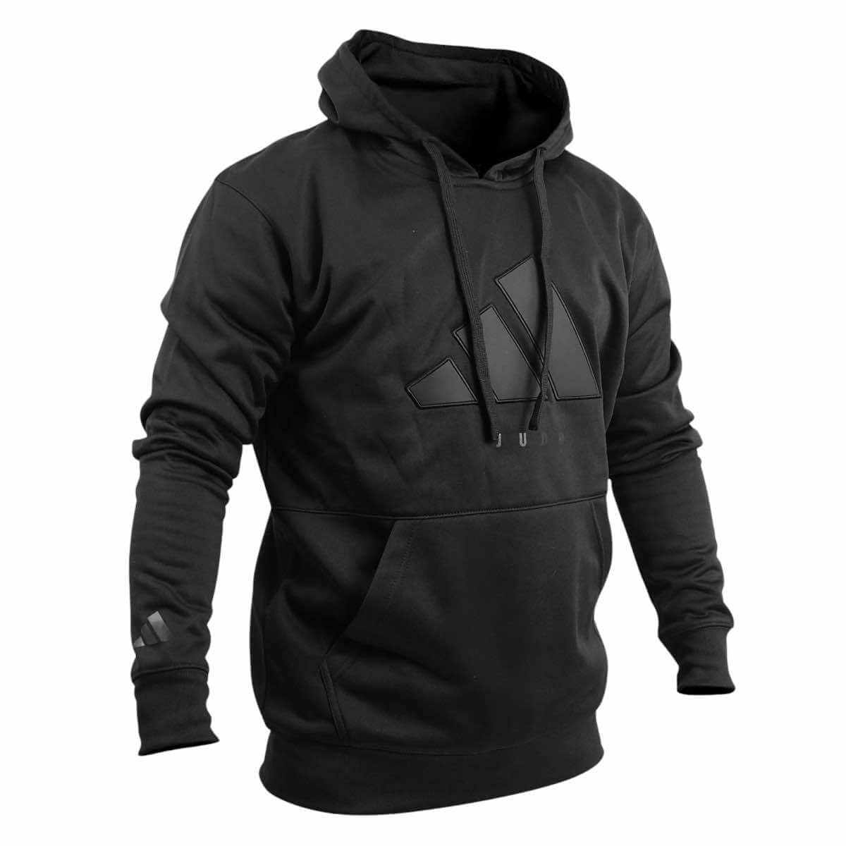 Black adidas Sweat à Capuche Judo with adjustable hood and front pocket, designed for comfort and warmth.