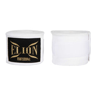 Paire de bandes de boxe ELION blanches de 4,5 m en coton et lycra avec attache pouce et fermeture velcro