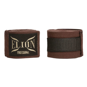Bandes de boxe ELION marron 4,5 m en coton et lycra avec attache pouce et fermeture velcro