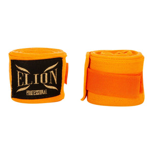 Bandes de boxe ELION orange de 4,5 m en coton et lycra avec velcro et attache pouce, protection poignet et métacarpes pour boxe et MMA