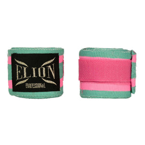 Bandes de boxe ELION 4,5 m turquoise et rose, coton et lycra, attache pouce et velcro