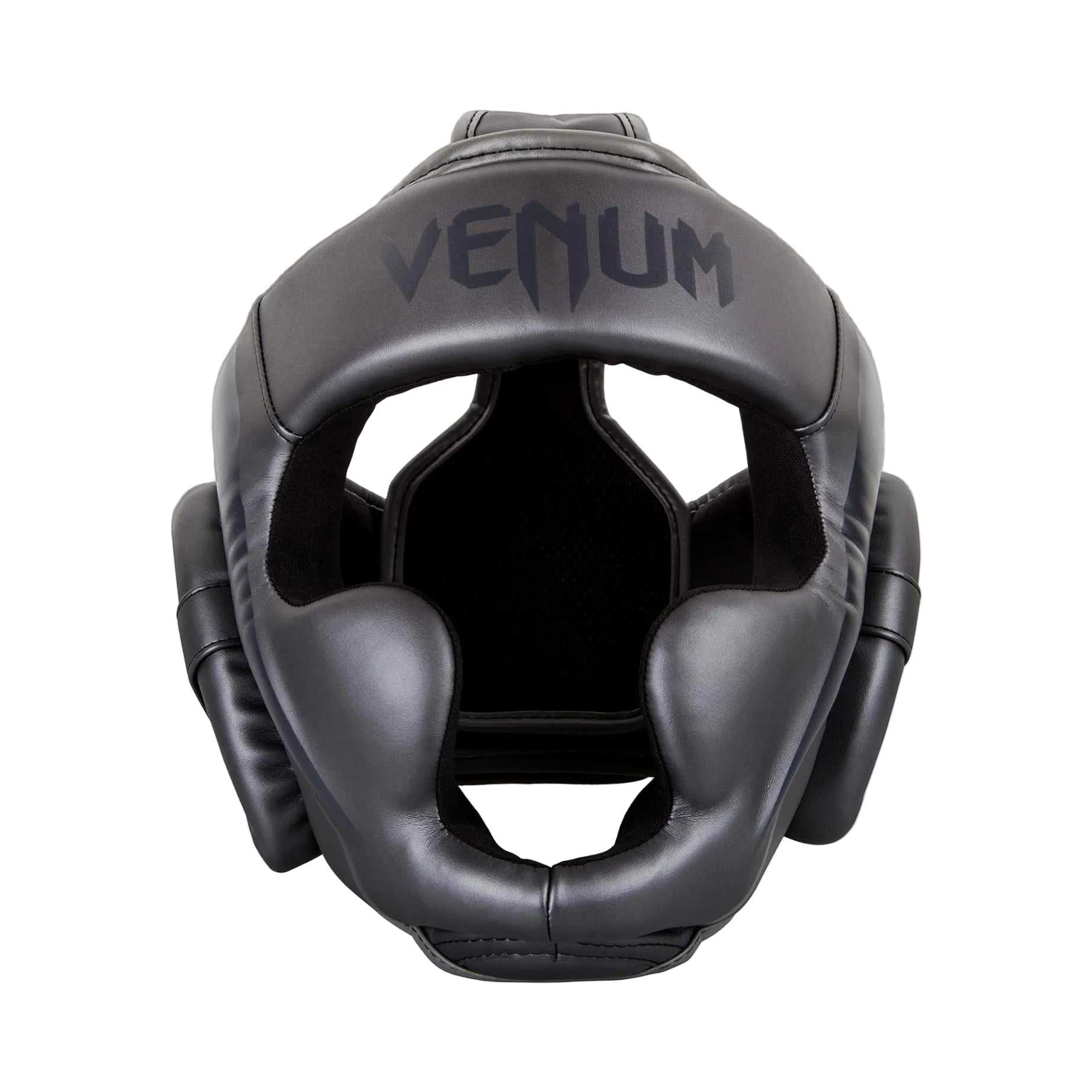 Casque de boxe Venum Elite gris en cuir Skintex premium avec mousse triple densité pour protection maximale et confort lors d'entraînements intensifs