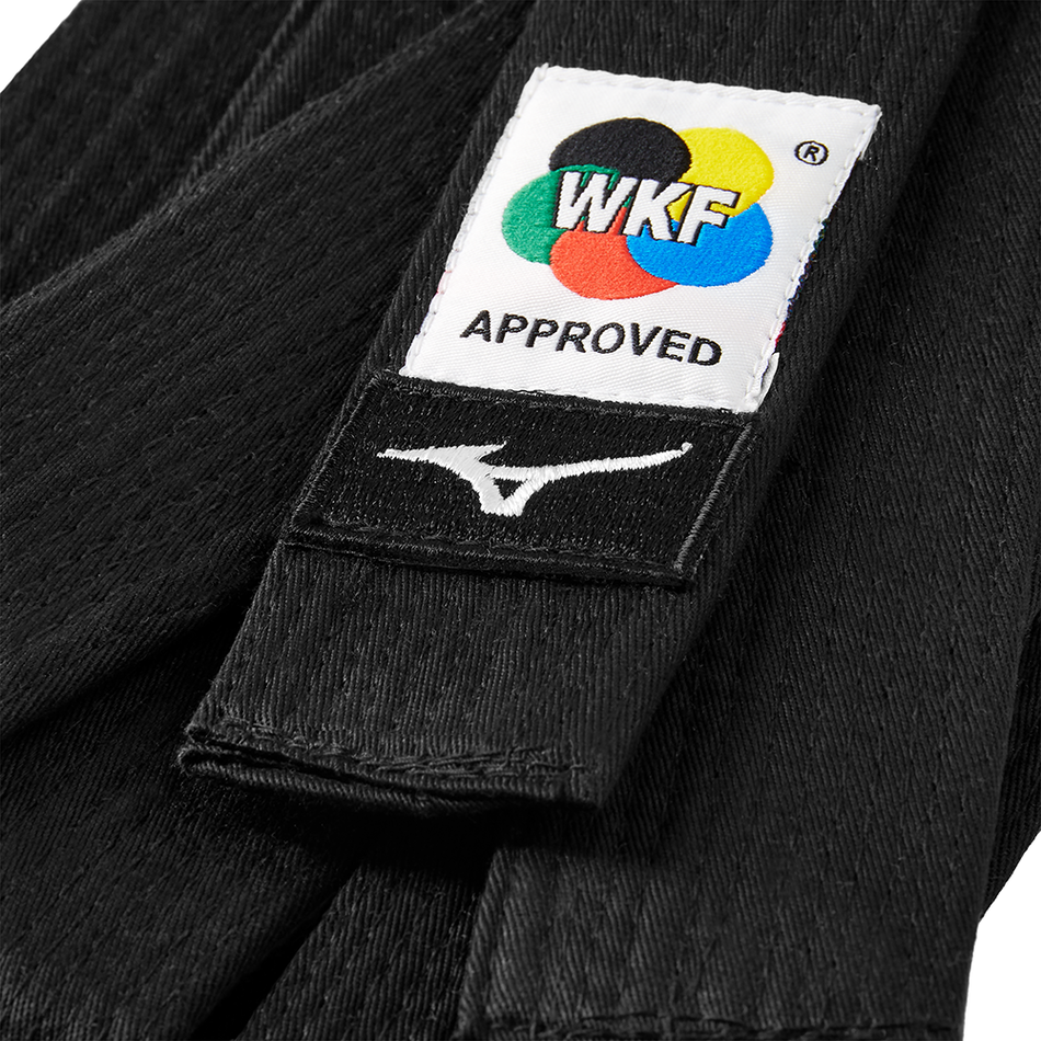 Ceinture karaté noire WKF Mizuno officielle en coton pour compétition et entraînement