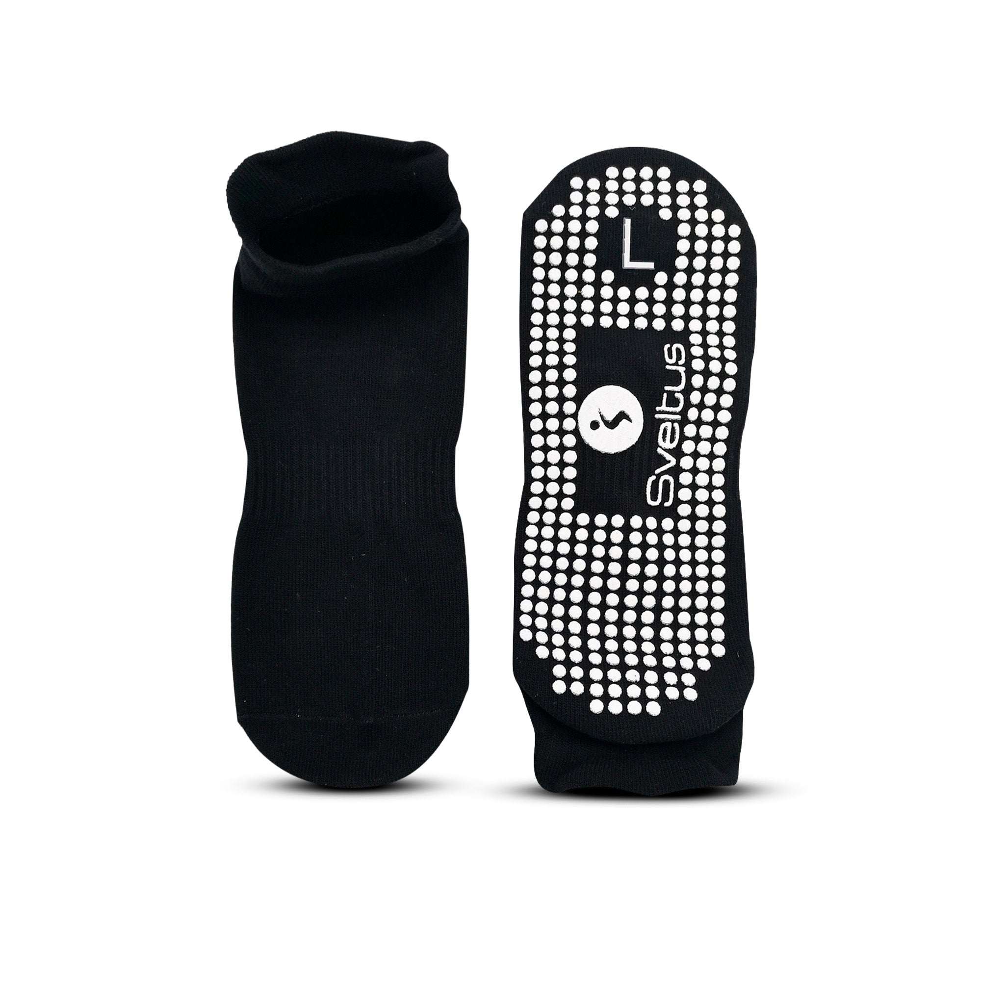 Chaussettes antidérapantes Sveltus noires avec picots pour stabilité et confort au fitness, yoga et pilates