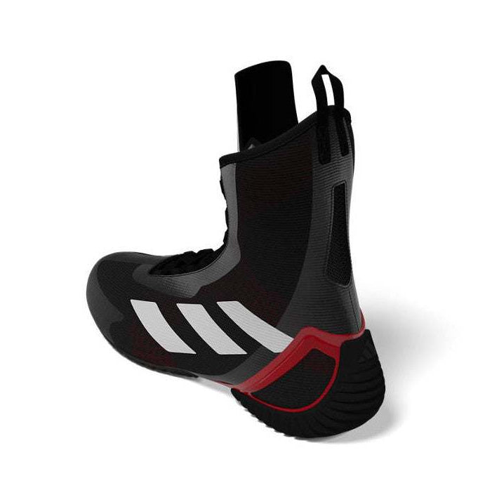 Chaussures de boxe anglaise Adidas Speedex Ultra noir et blanc en matières recyclées.