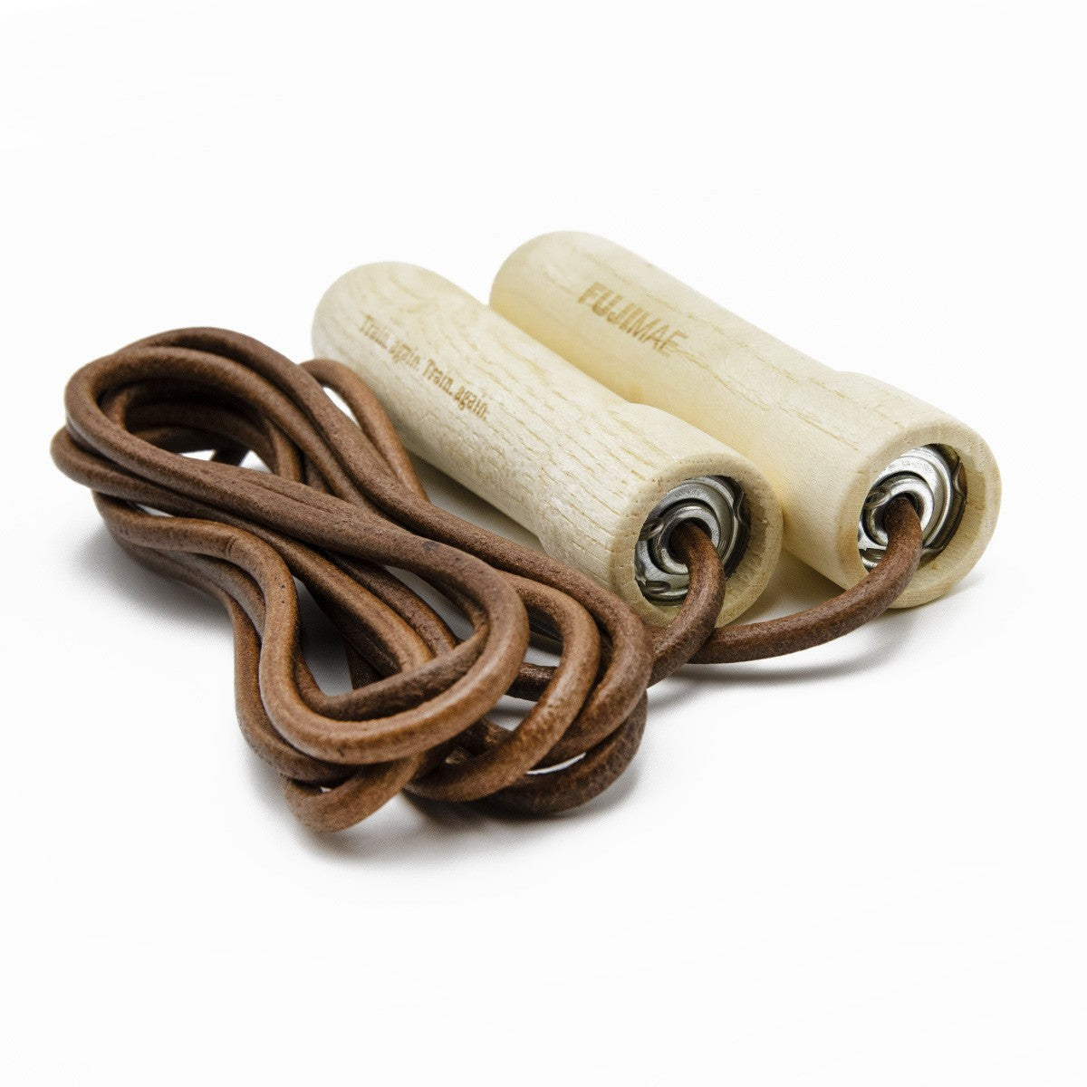 Corde à sauter cuir FUJIMAE marron, câble cuir et poignées bois