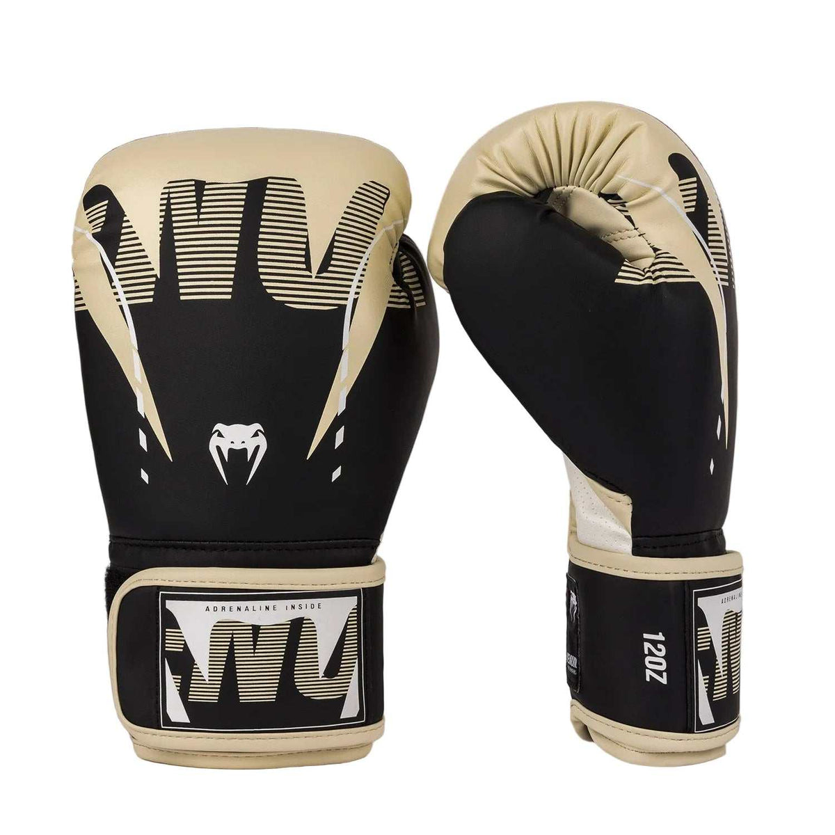 Gants de boxe Venum Adrenaline noir et ivoire en cuir PU avec mousse triple densité pour boxe, kickboxing et Muay Thaï