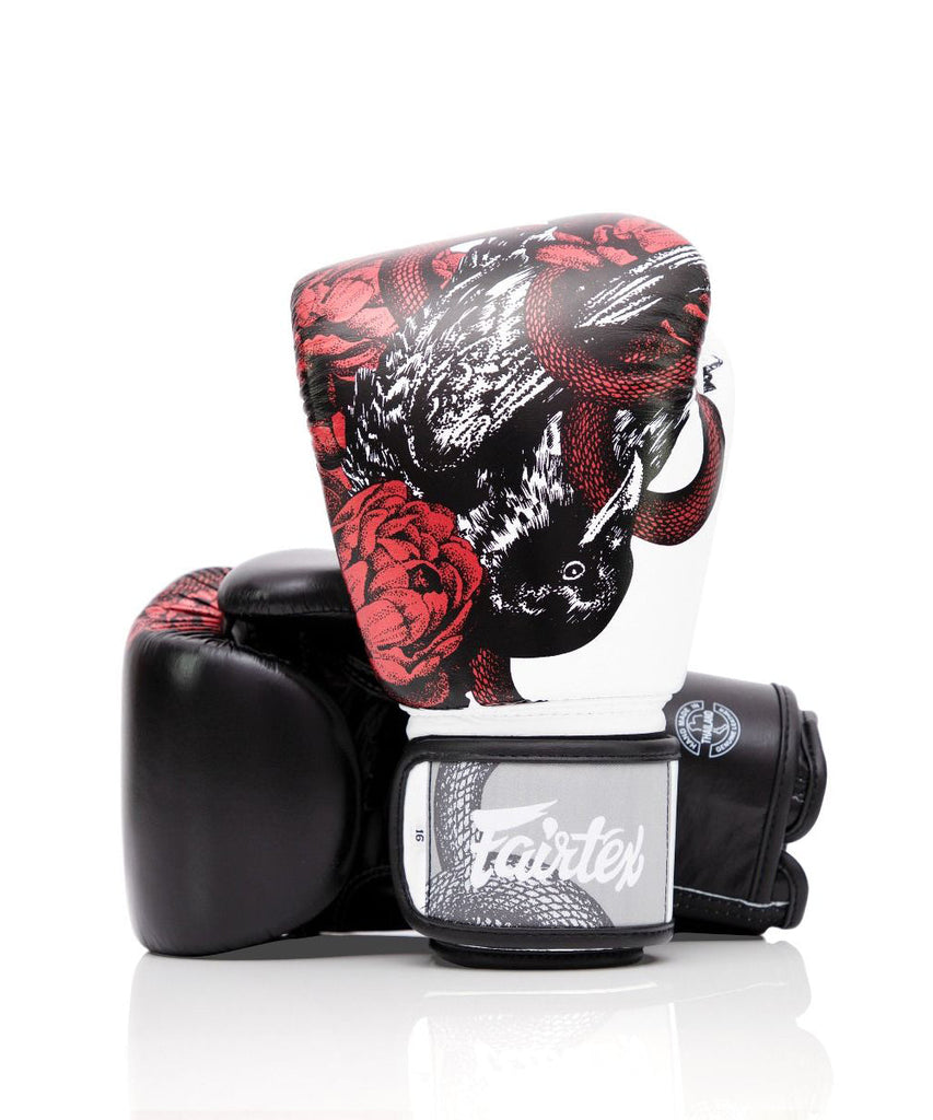 Gants de boxe Fairtex The Beauty of Survival, artwork corbeau et serpent