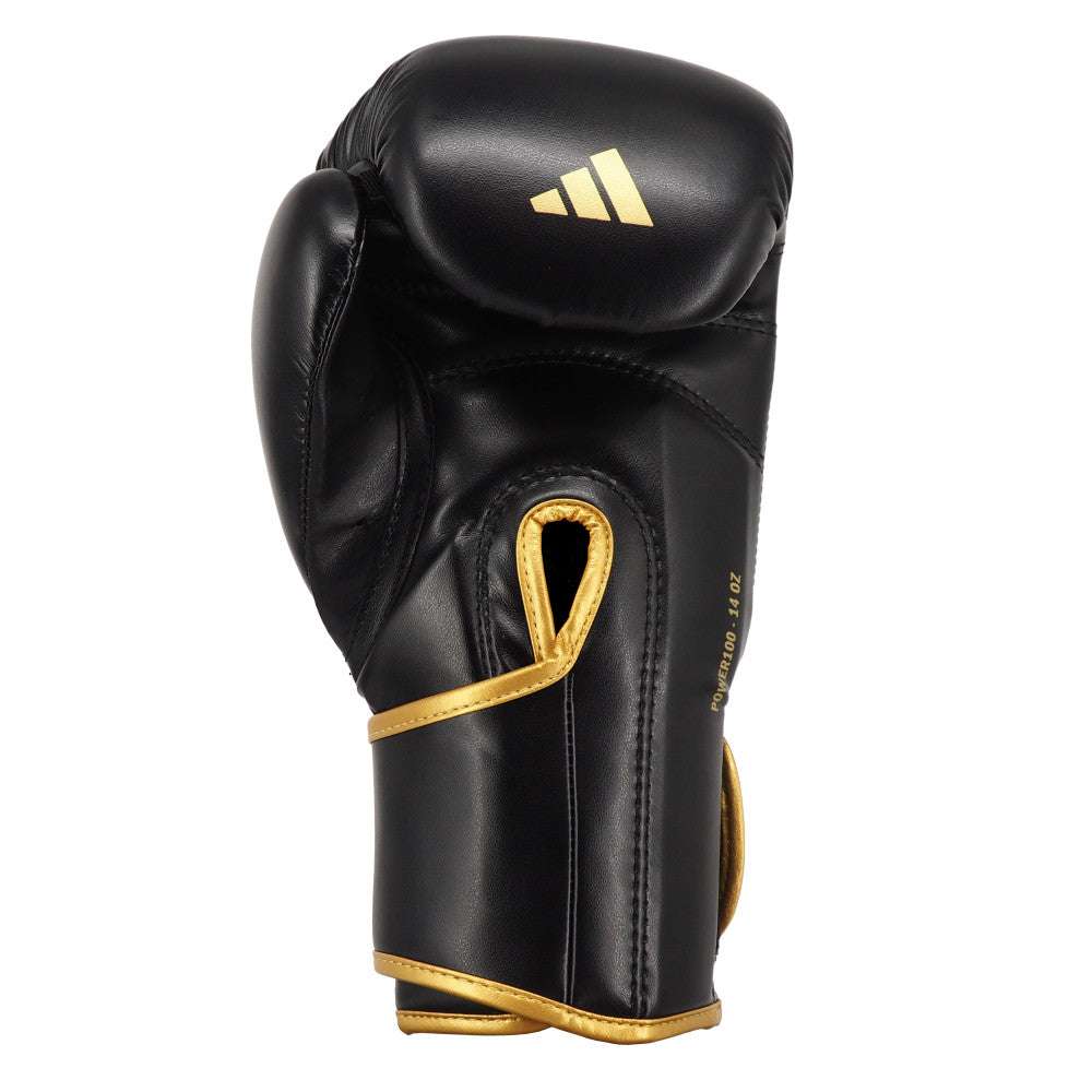 Gants de boxe adidas Power 100 noir et or de profil