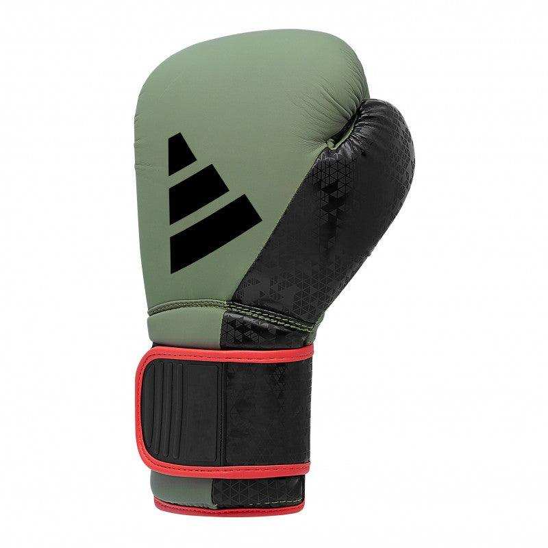 Gants de Boxe Combat 50 adidas kaki et noir avec fermeture velcro pour entraînement débutant