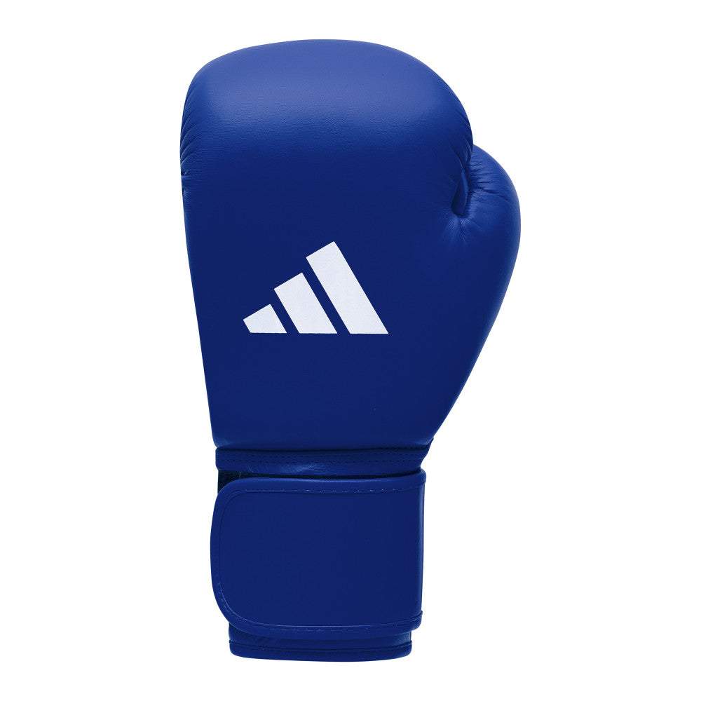 Gants de boxe compétition amateur adidas bleus, manchette World Boxing