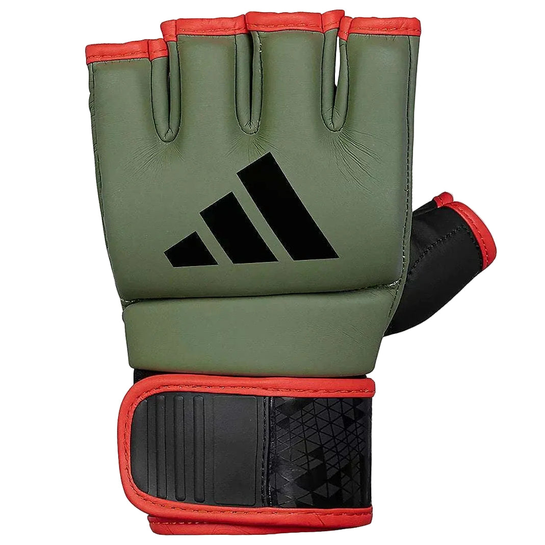 Gants de boxe MMA adidas Combat 50 camoline kaki avec mousse EVA et fermeture scratch pour entraînement grappling et frappe