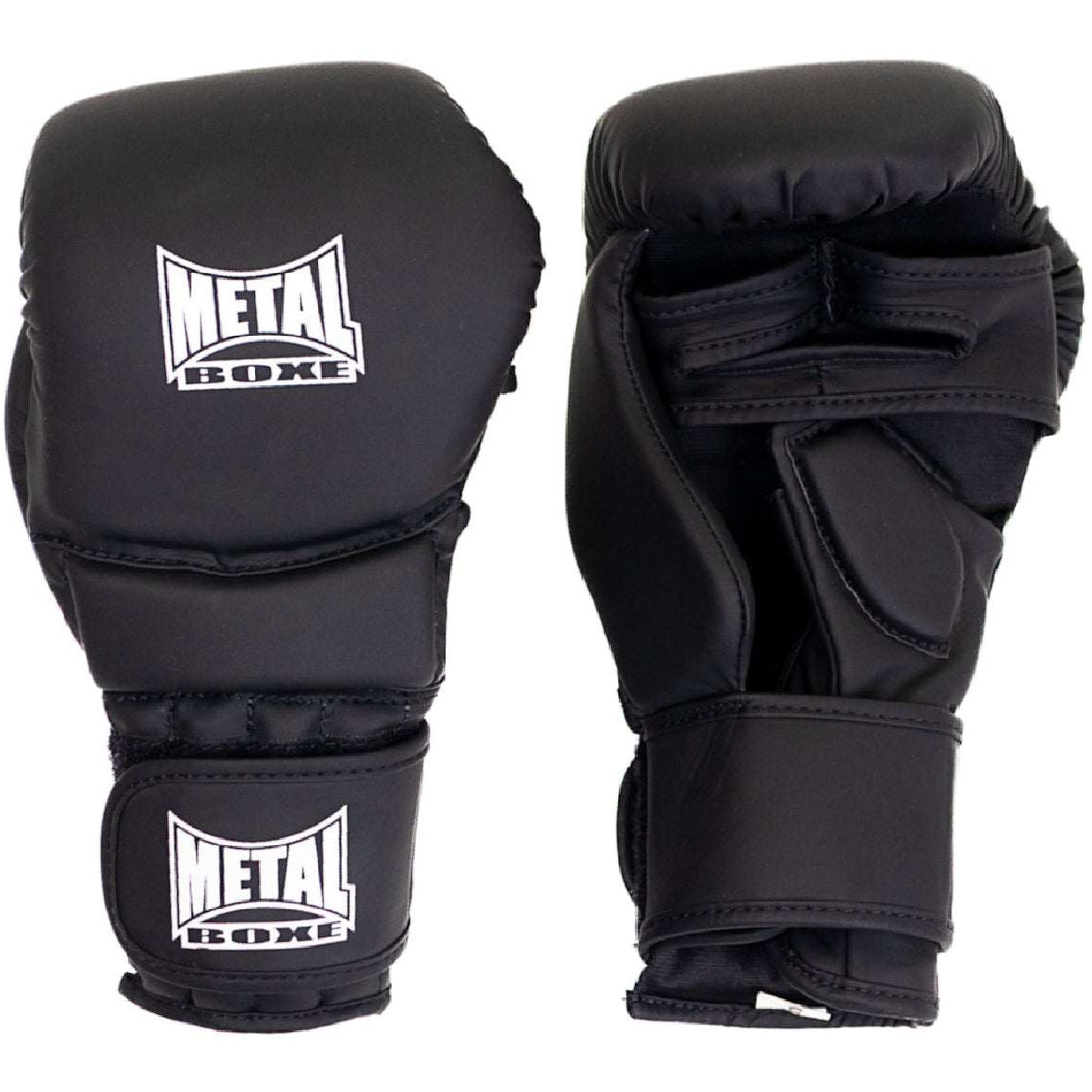 Gants de MMA Metal Boxe Hybrid Guard noirs en PU souple avec protection renforcée et maintien velcro pour sparring et grappling