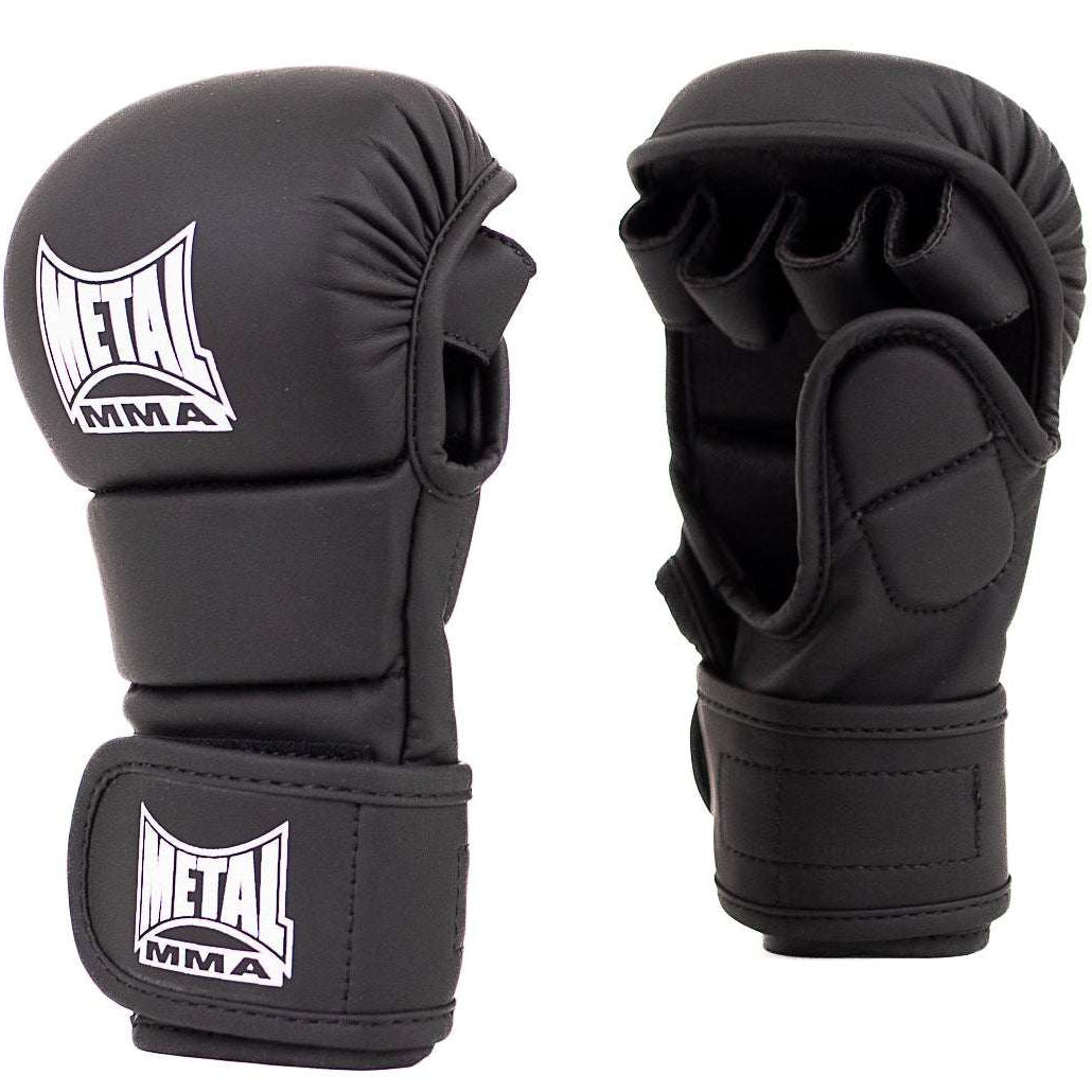 Gants d'entrainement MMA enfant Metal Boxe noir avec paume ouverte et protection pouce