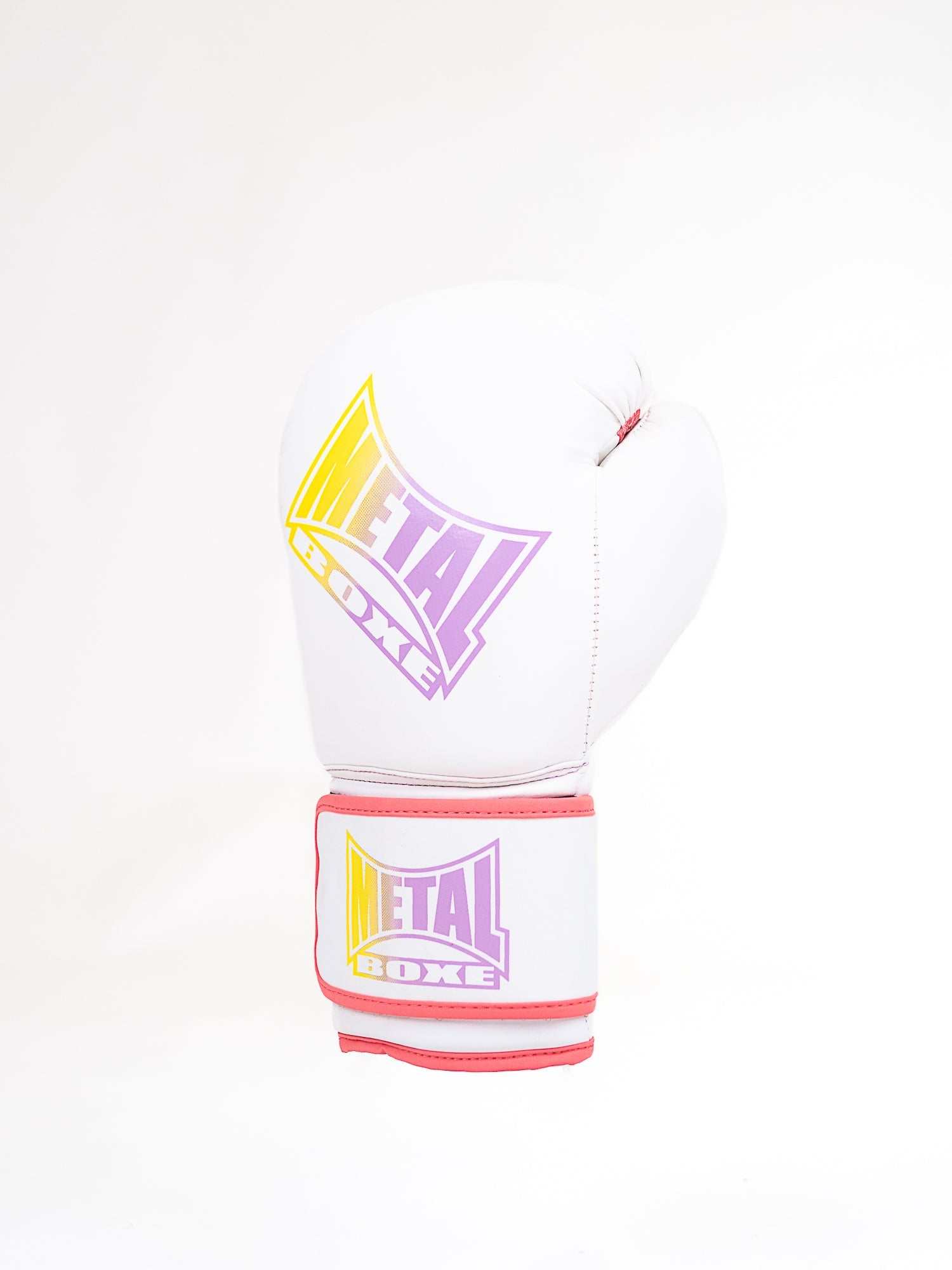 Gants de boxe Metal Boxe Post Cutting Treats blancs pour entraînement avec mousse absorbante et fermeture velcro