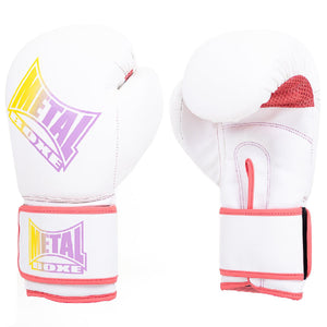 Gants de boxe Metal Boxe blancs avec rembourrage mousse et fermeture velcro pour entraînement