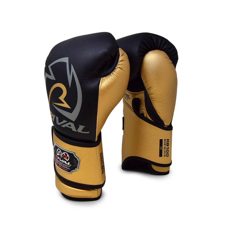 Gants de sac Rival RB100 noir et or haute performance pour entraînement intensif