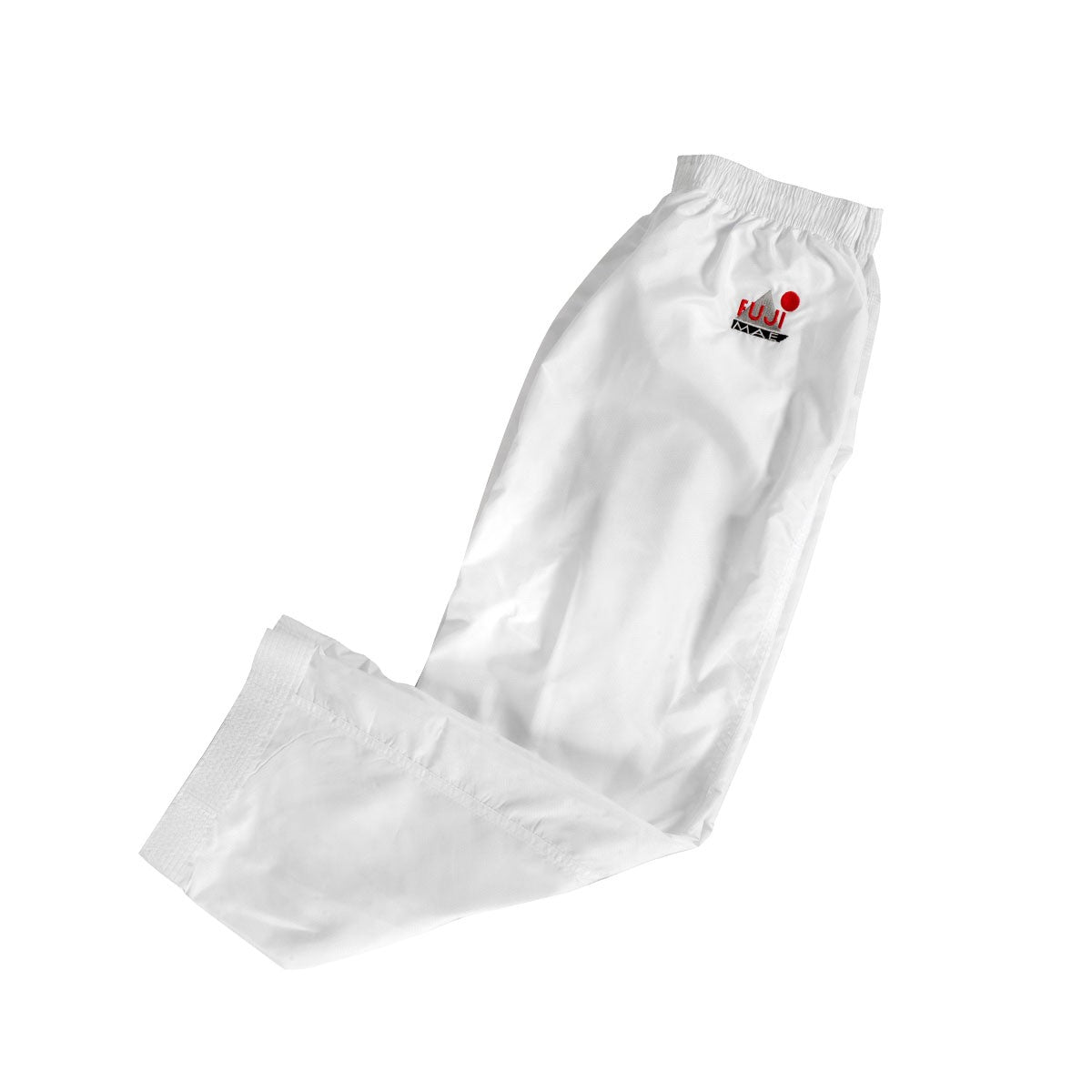 White karate gi pants with FujiMae logo, lightweight and breathable, designed for professional karatékas.