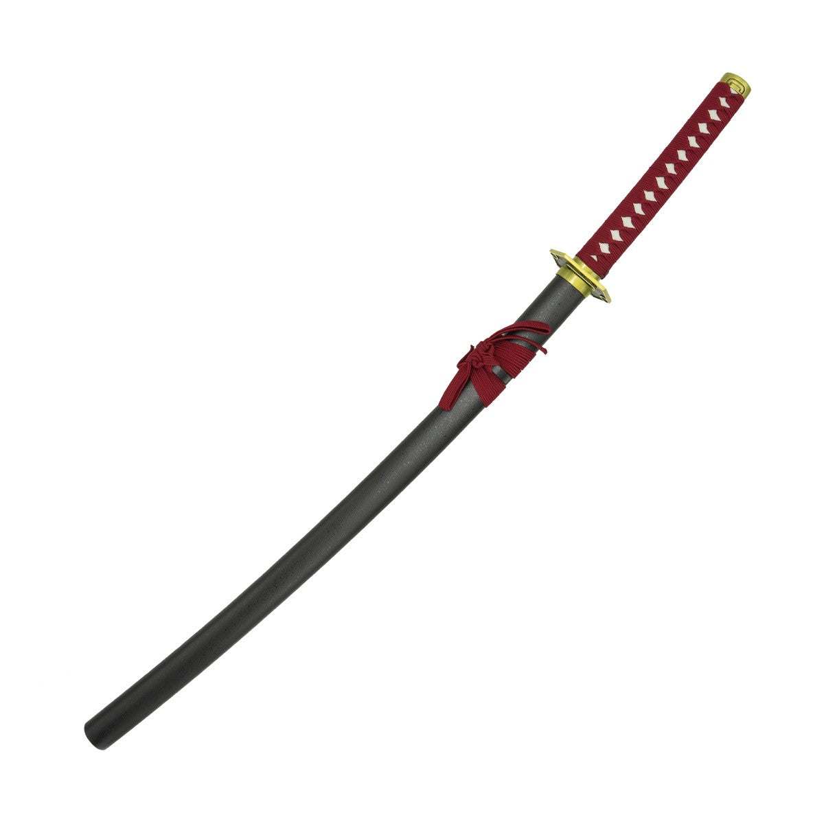 Katana décoratif Fujimaé noir et grenat avec lame acier inoxydable et poignée tressée rouge